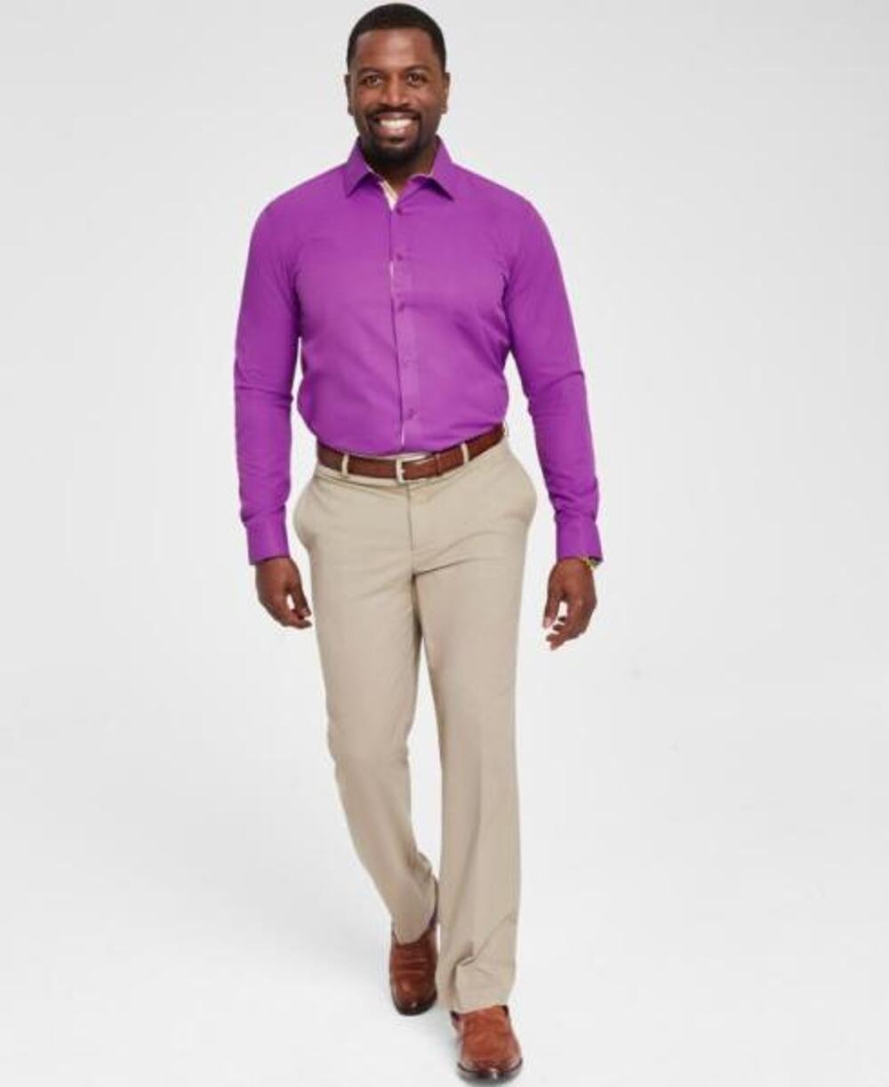 Tayion by Montee Holland Men’s Size L Purple & Gold Slim-Fit Dress Shirt